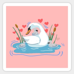 Mother Swan with baby swan family Sticker